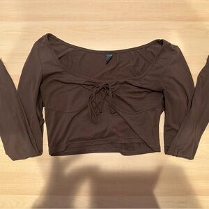 SHEIN Deep Brown Tie-Front Blouse